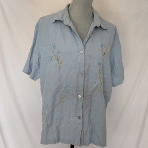 AKC Comfy Linen Soft Blue Short Sleeve Embroidery Top Size 2X.